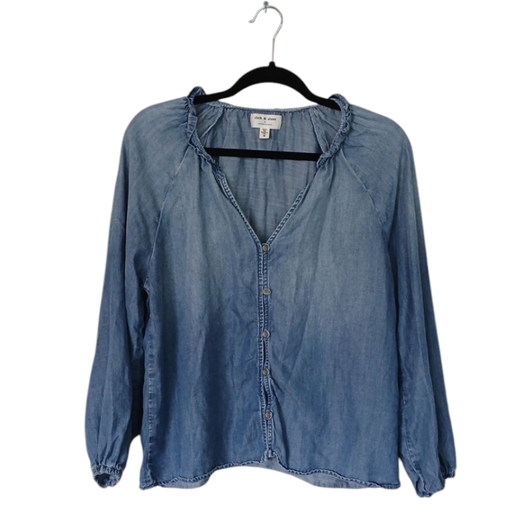 Cloth & Stone X Anthropologie Chambray Denim Top With Ruffle Size Medium - Picture 1 of 9